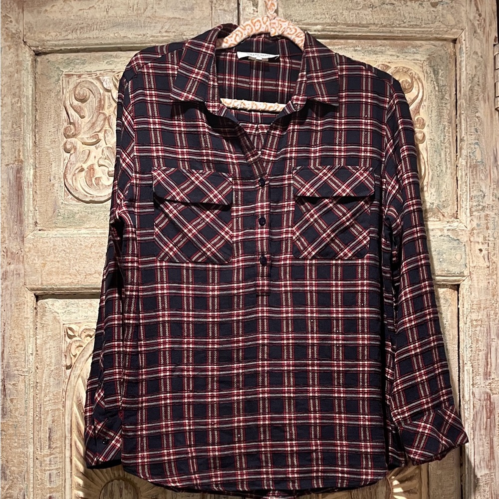Gerard Darel Black and Red Plaid Blouse